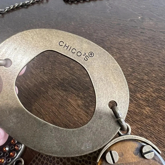 Chicos Mixed Metal Bead Swag Charm Medallion Chain Belt  41" Long - Picture 2 of 2